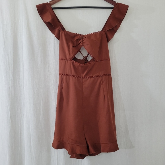 Cider Romper with Lace Up Back in Brown Orange Women's Size L - Picture 5 of 9